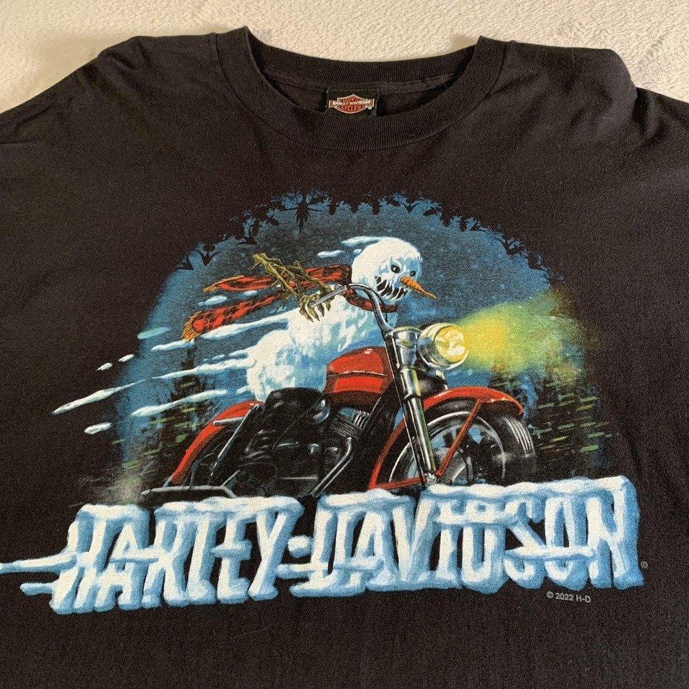 Harley Davidson Shirt Mens 3XL Black Snowman Christmas Long Sleeve Burleson TX